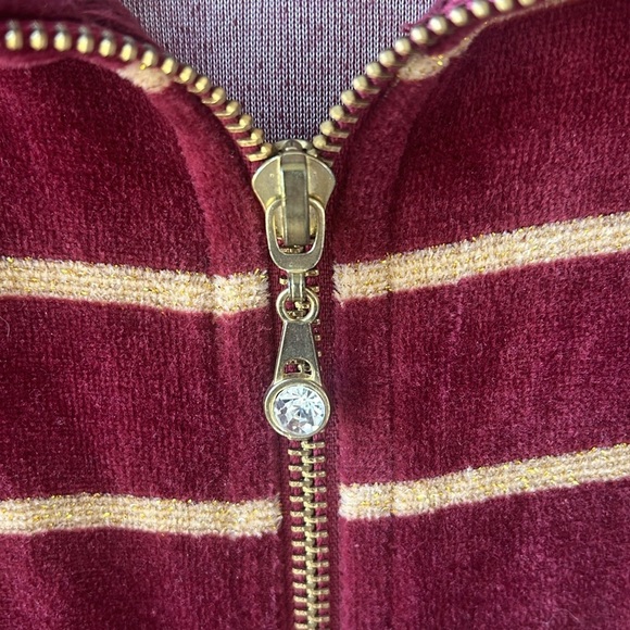 Quacker Factory 2X Velvet Burgundy Gold Stripe Zip Up Cardigan Sweater Game Day - Picture 4 of 8